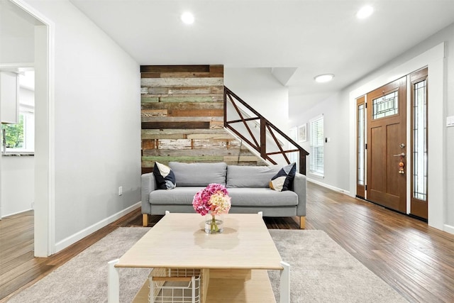 7314 Danwood Dr, Austin, TX 78759 - living area with recessed lighting, healthy amount of natural light, wood finished floors, and stairs