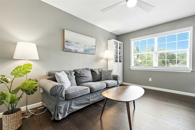 7314 Danwood Dr, Austin, TX 78759 - living room with a ceiling fan and wood finished floors