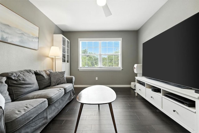 7314 Danwood Dr, Austin, TX 78759 - living area featuring dark wood-style flooring and a ceiling fan