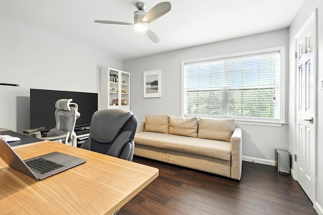 7314 Danwood Dr, Austin, TX 78759 - office space with ceiling fan and dark wood-style floors