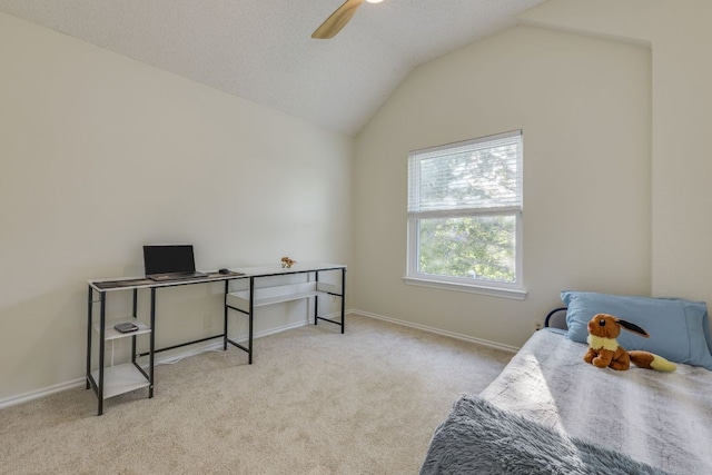 1104 Woodhollow Ln, Cedar Park, TX 78613 - bedroom featuring carpet floors, vaulted ceiling, a desk, and a ceiling fan