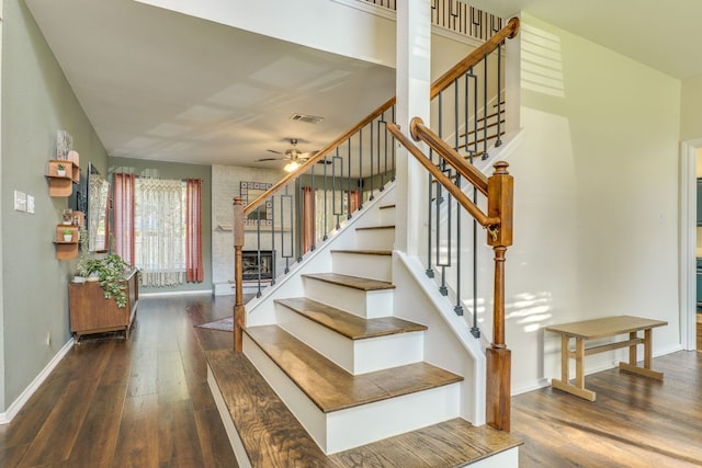 1104 Woodhollow Ln, Cedar Park, TX 78613 - stairway with wood finished floors and a ceiling fan