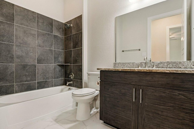 181 Benedum Way, Liberty Hill, TX 78642 - full bath with marble finish floors, vanity, and bathtub / shower combination
