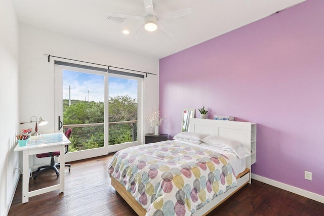 13008 Medina River Way, Austin, TX 78732 - bedroom featuring wood finished floors, a desk, ceiling fan, and recessed lighting