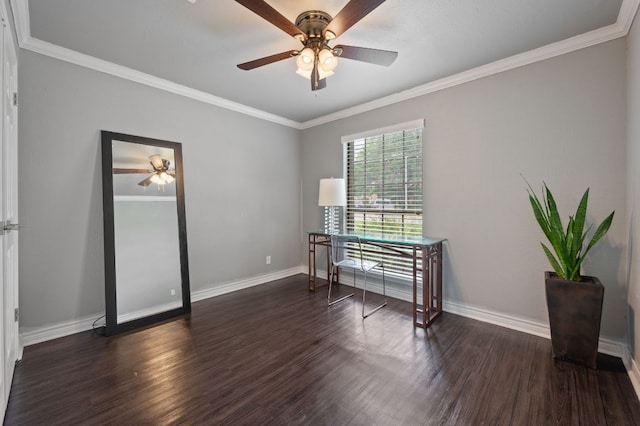 4310 Ponderosa Ln, Temple, TX 76502 - office area featuring a ceiling fan, wood finished floors, and crown molding
