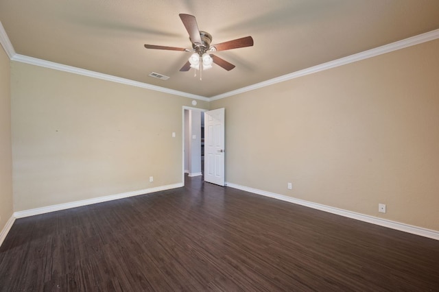 4310 Ponderosa Ln, Temple, TX 76502 - spare room featuring ceiling fan, dark wood finished floors, and ornamental molding