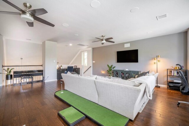 11612 Sierra Nevada, Austin, TX 78759 - living room featuring ceiling fan and wood-type flooring