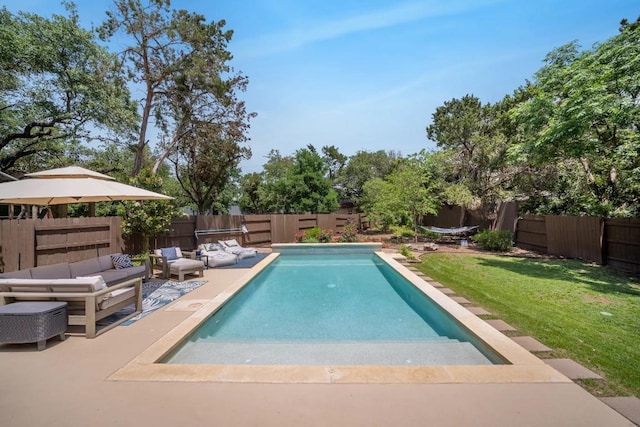 11612 Sierra Nevada, Austin, TX 78759 - view of swimming pool with an outdoor living space, a fenced backyard, and a patio