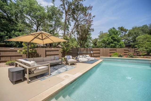 11612 Sierra Nevada, Austin, TX 78759 - view of pool with an outdoor hangout area, a fenced backyard, and a patio