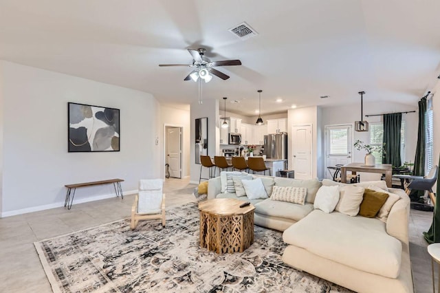 236 Cinnamon Loop, Burnet, TX 78611 - living room with ceiling fan, light tile patterned flooring, and recessed lighting
