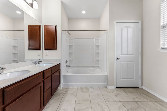 633 Weizenbock Ln, Austin, TX 78728 - full bath with washtub / shower combination, tile patterned floors, and double vanity