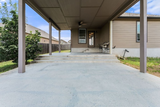 633 Weizenbock Ln, Austin, TX 78728 - view of patio / terrace with a ceiling fan and an attached carport