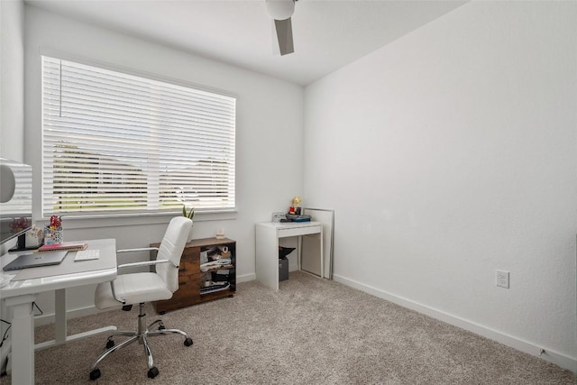 13821 Zuhause Dr, Pflugerville, TX 78660 - home office featuring a ceiling fan and carpet floors