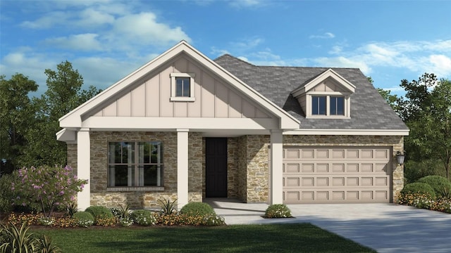 4334 Bancroft Ln, Round Rock, TX 78665 - view of front of house with stone siding, board and batten siding, driveway, and an attached garage