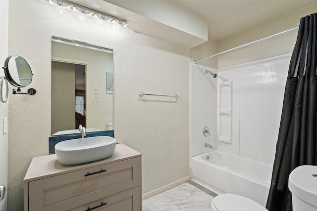 2503 Parker Ln Unit A & B, Austin, TX 78741 - bathroom featuring marble look tile flooring, shower / tub combo with curtain, vanity, and a textured wall