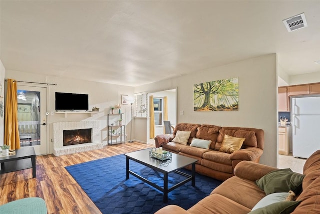 2503 Parker Ln Unit A & B, Austin, TX 78741 - living room featuring light wood finished floors and a fireplace