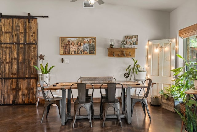 201 N Oak Vista Dr, Burnet, TX 78611 - dining space featuring concrete flooring and ceiling fan