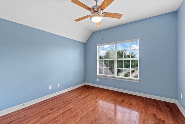 15208 Sunningdale St, Austin, TX 78717 - spare room featuring a ceiling fan, hardwood / wood-style flooring, and vaulted ceiling