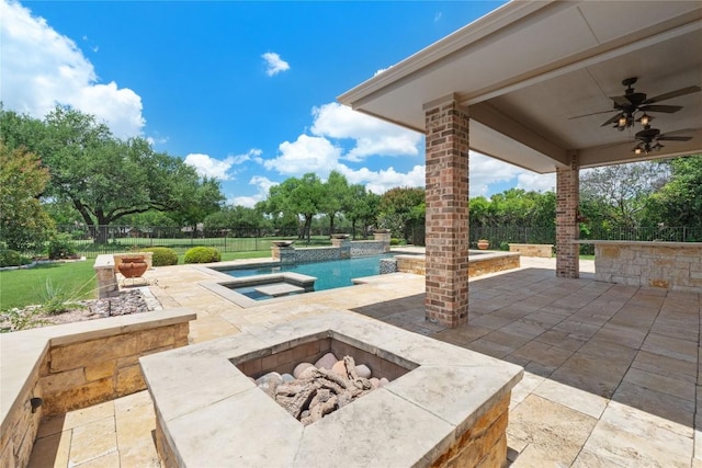15208 Sunningdale St, Austin, TX 78717 - view of pool with ceiling fan, a patio area, and a pool with connected hot tub