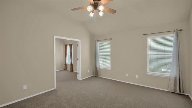 11017 Casitas Dr, Austin, TX 78717 - empty room with ceiling fan, plenty of natural light, carpet floors, and vaulted ceiling