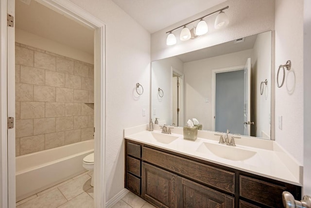 2953 Diego Dr, Round Rock, TX 78665 - bathroom featuring double vanity, tile patterned flooring, and shower / bathtub combination