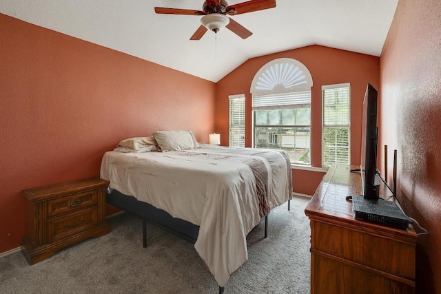 15433 Ozone Pl, Austin, TX 78728 - bedroom with vaulted ceiling, carpet flooring, and a ceiling fan