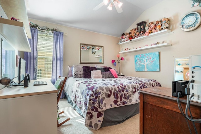 700 Stokesay Castle Path, Pflugerville, TX 78660 - bedroom featuring carpet, vaulted ceiling, and ceiling fan