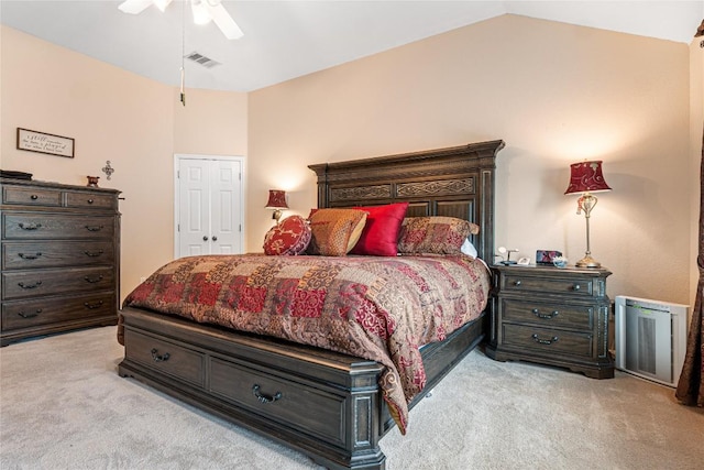 700 Stokesay Castle Path, Pflugerville, TX 78660 - bedroom featuring light carpet, vaulted ceiling, and a ceiling fan