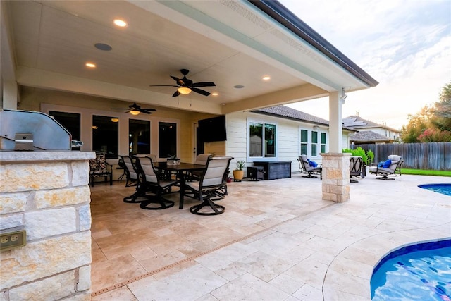 700 Stokesay Castle Path, Pflugerville, TX 78660 - view of patio / terrace with outdoor dining space, area for grilling, and a ceiling fan