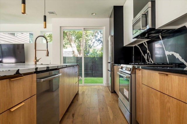 2902 Gonzales St Unit 2, Austin, TX 78702 - kitchen featuring appliances with stainless steel finishes, light wood finished floors, and modern cabinets