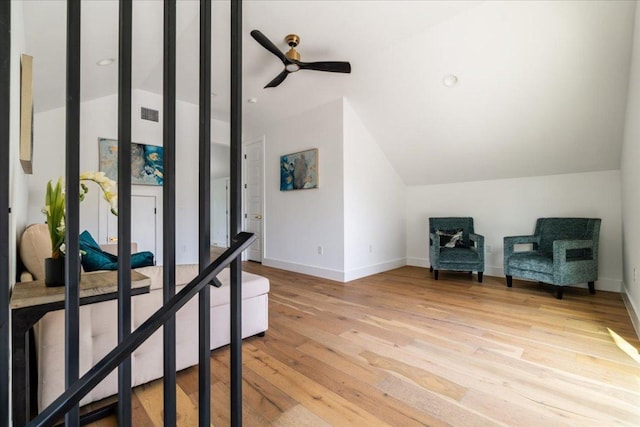 2902 Gonzales St Unit 2, Austin, TX 78702 - sitting room featuring vaulted ceiling, light wood-type flooring, and a ceiling fan