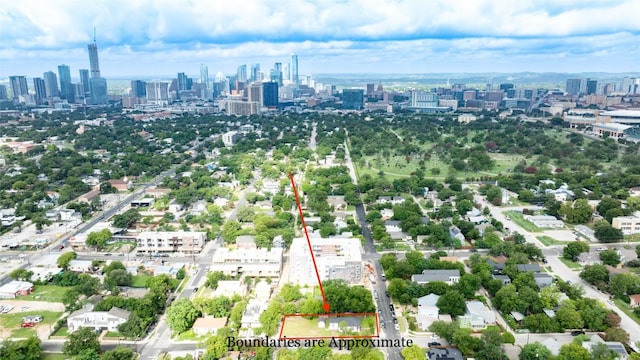 1909 E 14th St, Austin, TX 78702 - aerial overview of property's location with skyline and property boundaries highlighted
