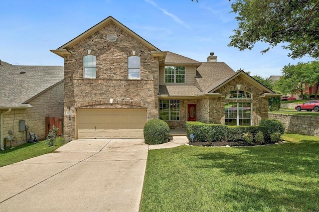 12600 Grimes Ranch Ct, Austin, TX 78732 - view of front of home with concrete driveway, a shingled roof, a front yard, and a garage