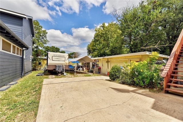 view of patio with a garage