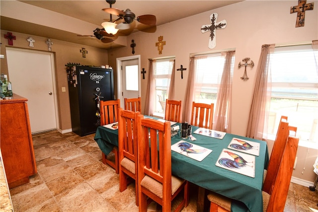 dining area featuring ceiling fan