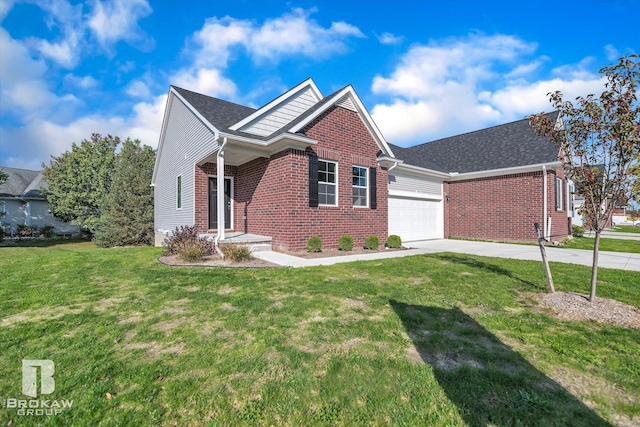 view of front facade with a front lawn and a garage