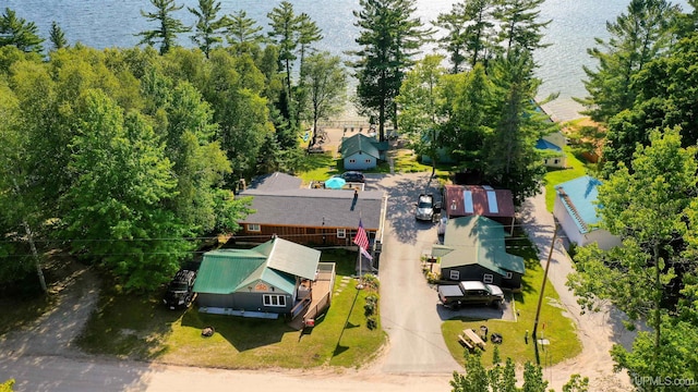 drone / aerial view featuring a water view