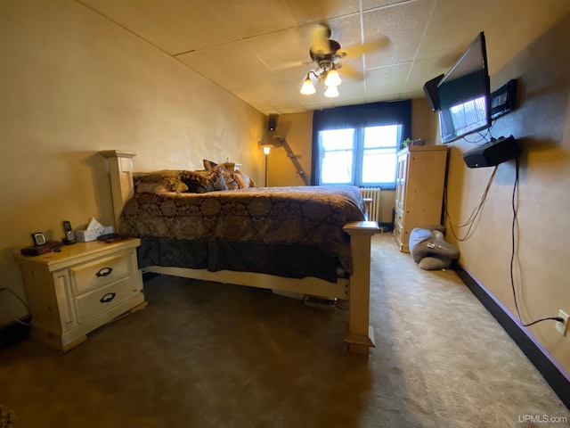 bedroom featuring carpet floors and ceiling fan