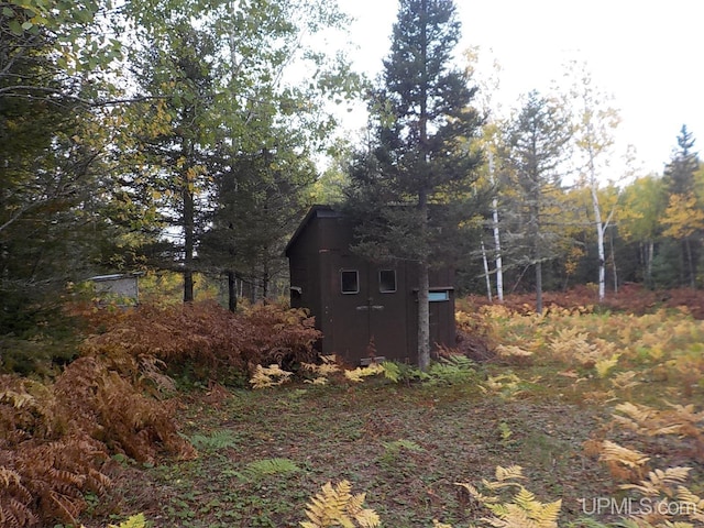 view of yard featuring a shed