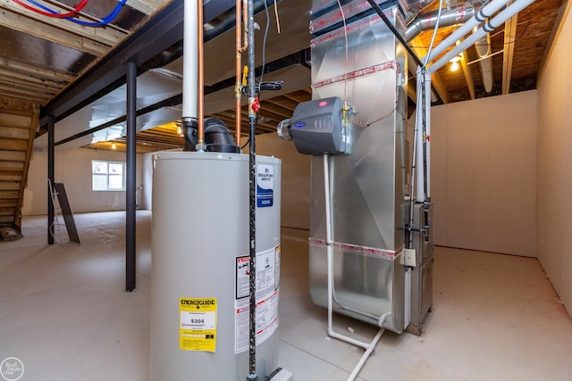 utility room with water heater and heating unit