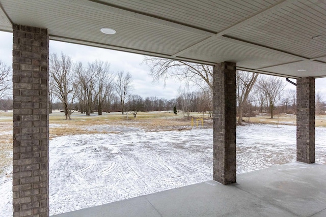 view of snow covered patio