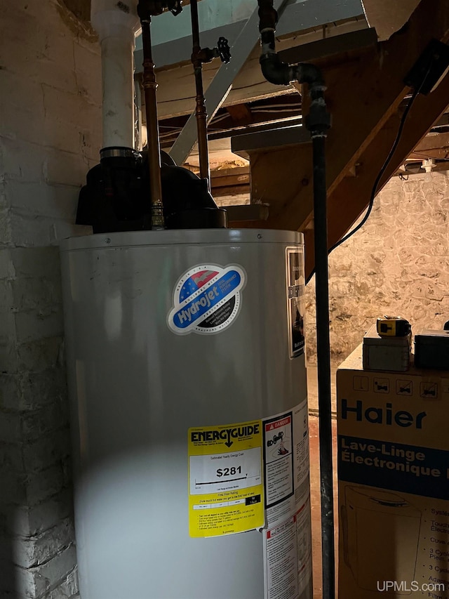 utility room featuring water heater