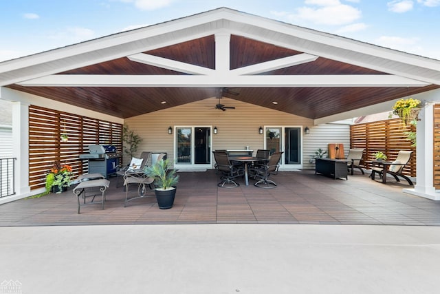 view of patio / terrace featuring ceiling fan and grilling area