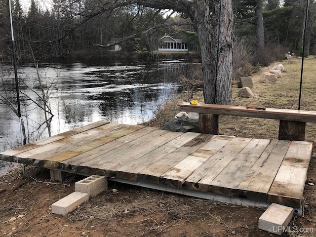 dock area with a water view