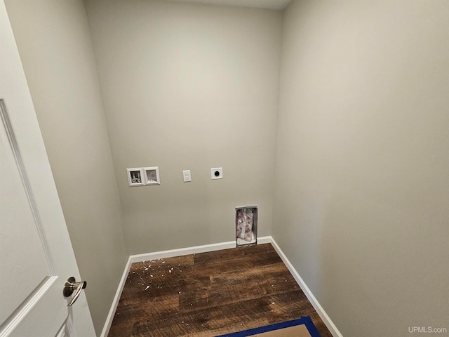 laundry room with hookup for a washing machine, wood-type flooring, and electric dryer hookup