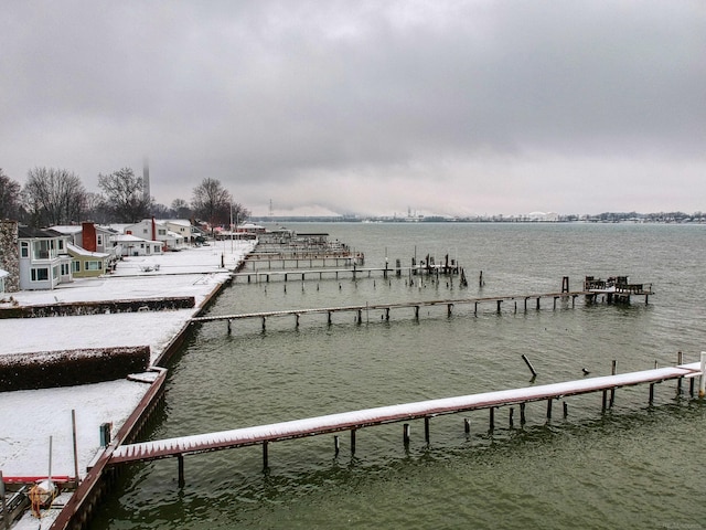 view of dock with a water view