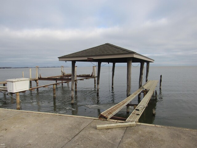 dock area with a water view