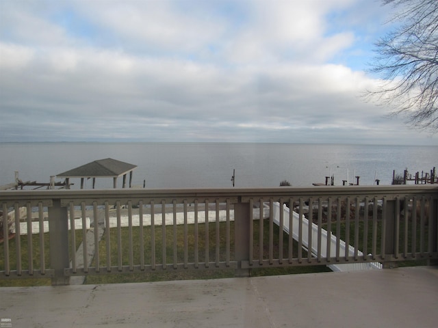 view of dock with a water view