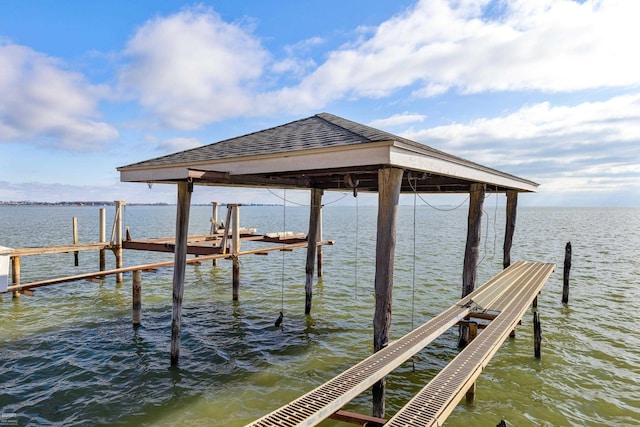 dock area with a water view