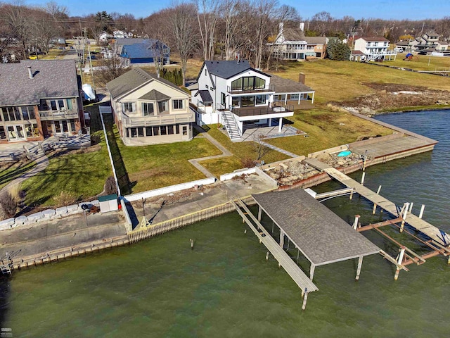 aerial view with a water view